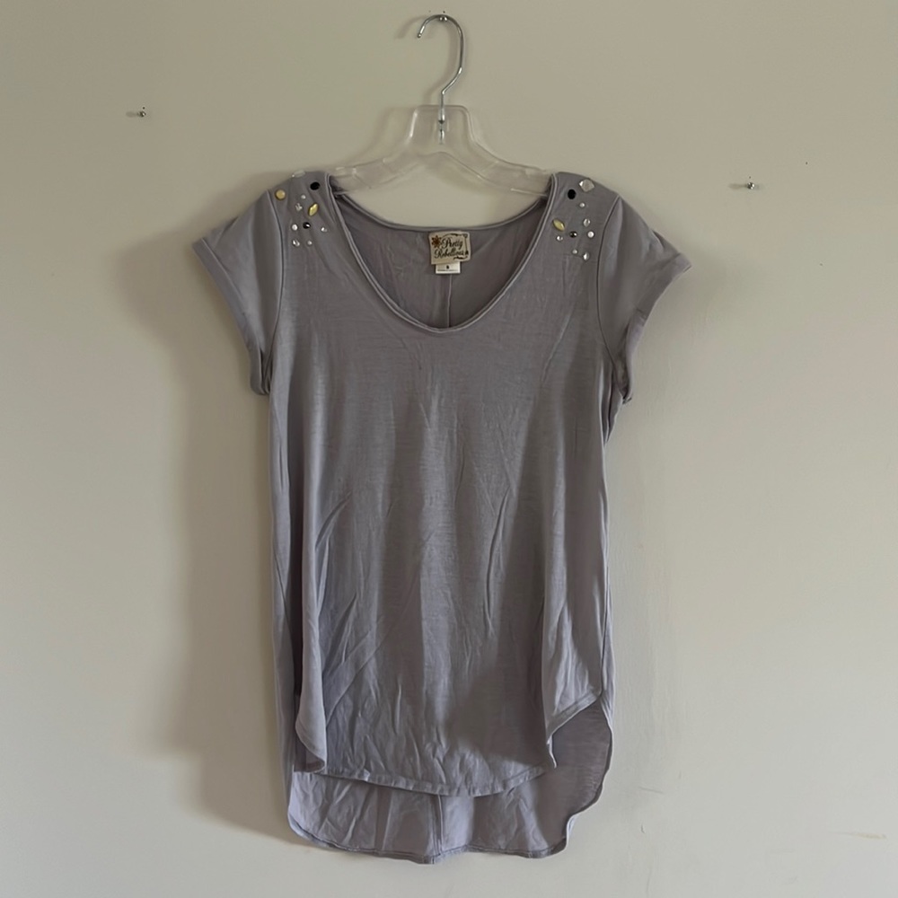 Embellished Shirt - cool grey with shoulder detailing